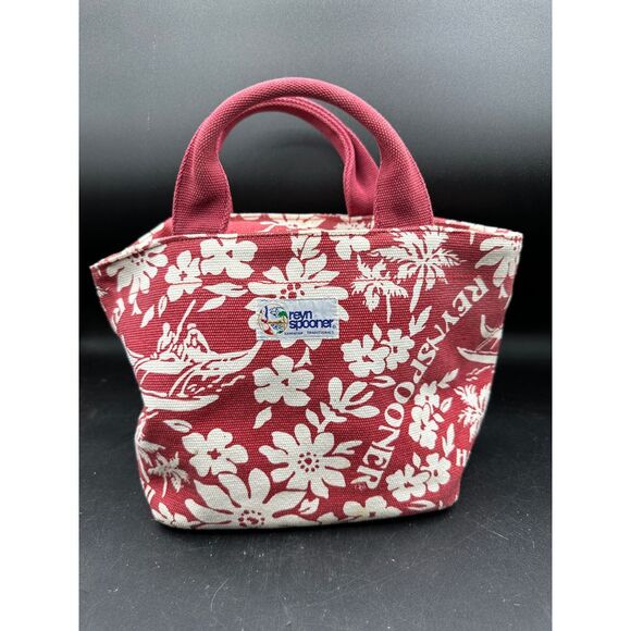 reyn spooner Handbags - Vtg Reyn Spooner Tote Bag Red Floral Hawaiian Canvas Zip Top Small